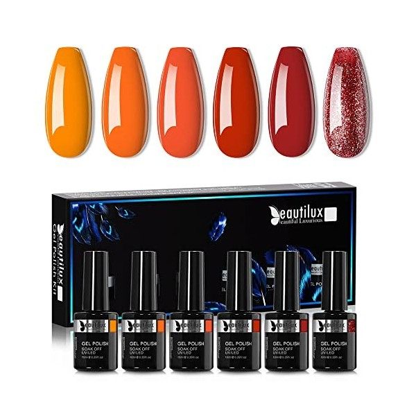 Beautilux Vernis Semi permanent Vernis Gels UV LED Soak Off Lot de 6 Couleur Kit Manicure pour Ongle 10ml idéal cadeau de Vac