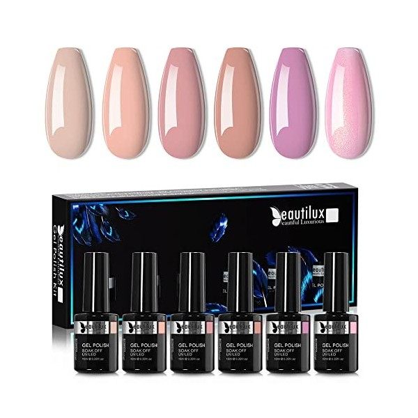 Beautilux Vernis Semi permanent Vernis Gels UV LED Soak Off Lot de 6 Couleur Kit Manicure pour Ongle 10ml idéal cadeau de Vac