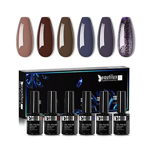 Beautilux Vernis Semi permanent Vernis Gels UV LED Soak Off Lot de 6 Couleur Kit Manicure pour Ongle 10ml idéal cadeau de Vac