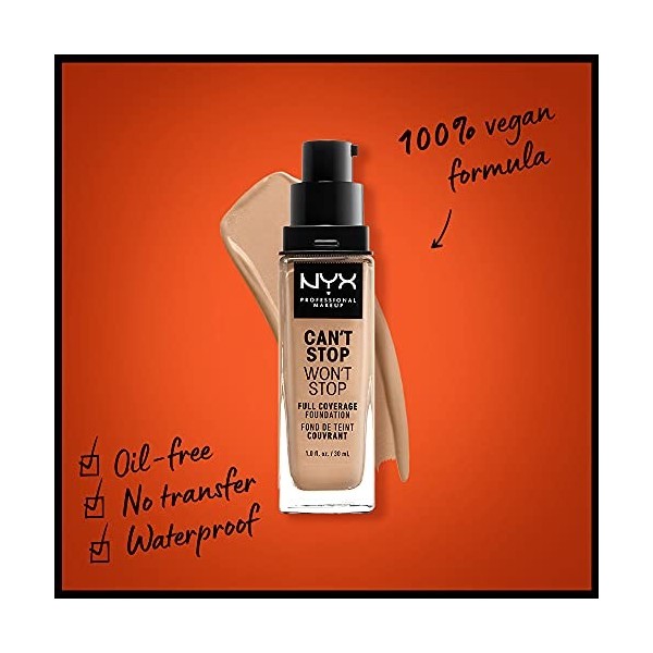 NYX Professional Makeup Fond de Teint Liquide Couvrant Tenue 24h Cant Stop Wont Stop, Waterproof, Fini Mat, Teinte : Soft b