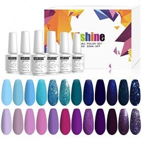 Vishine Lot de 24 Vernis à Ongles Semi permanent Vernis Gels UV LED Soak Off Bleu Violet Pourpre Collection Kit Manicure pour