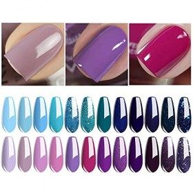 Vishine Lot de 24 Vernis à Ongles Semi permanent Vernis Gels UV LED Soak Off Bleu Violet Pourpre Collection Kit Manicure pour