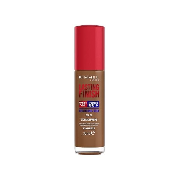 Rimmel London Lasting Finish 35 Hour, 530 Truffle, fond de teint, longue tenue, hydratant, formule vegan, couvrance totale, 3