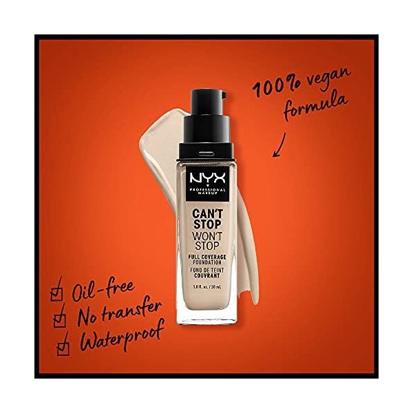NYX Professional Makeup Fond de Teint Liquide Couvrant Tenue 24h Cant Stop Wont Stop, Waterproof, Fini Mat, Teinte : Fair