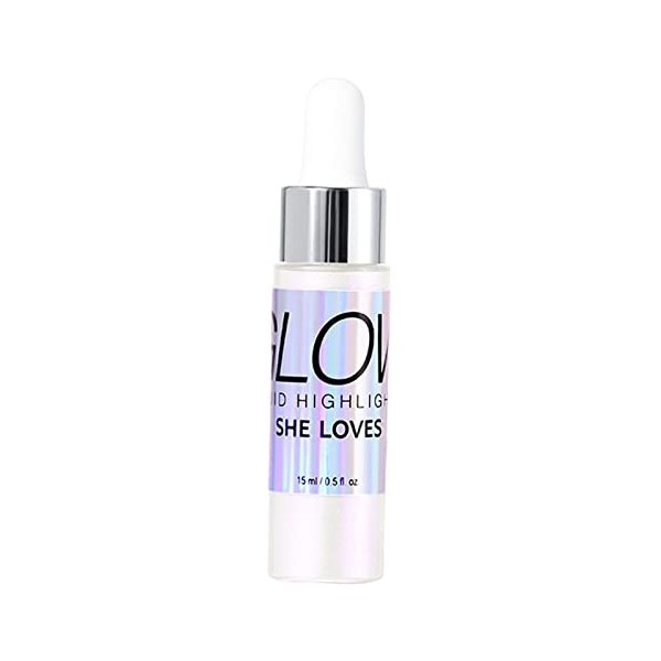 15ml/0.5 Fl Surligneur Liquide Maquillage Pommettes Corps avec Fond de Teint et Maquillage Glitter Shimmer Polyvant, Blanc