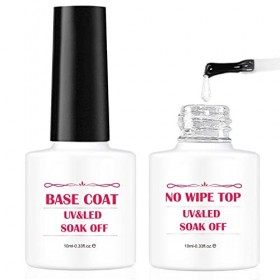 Vernis Semi Permanent, 2 * 10 ml Base Coat & Top Coat, No Wipe Top Coat Vernis à ongles Gel Semi-permanent Manicure Kit
