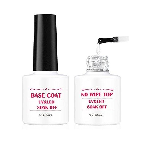 Vernis Semi Permanent, 2 * 10 ml Base Coat & Top Coat, No Wipe Top Coat Vernis à ongles Gel Semi-permanent Manicure Kit