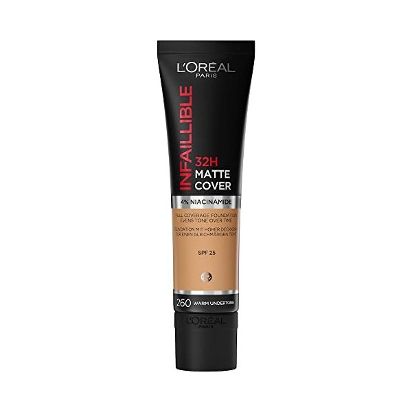 LOréal Paris - Fond de Teint Mat Haute Couvrance Waterproof - Longue Tenue - Léger & Matifiant - SPF 25 - Infaillible 32H Ma