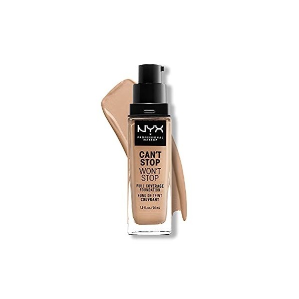 NYX Professional Makeup Fond de Teint Liquide Couvrant Tenue 24h Cant Stop Wont Stop, Waterproof, Fini Mat, Teinte : Medium