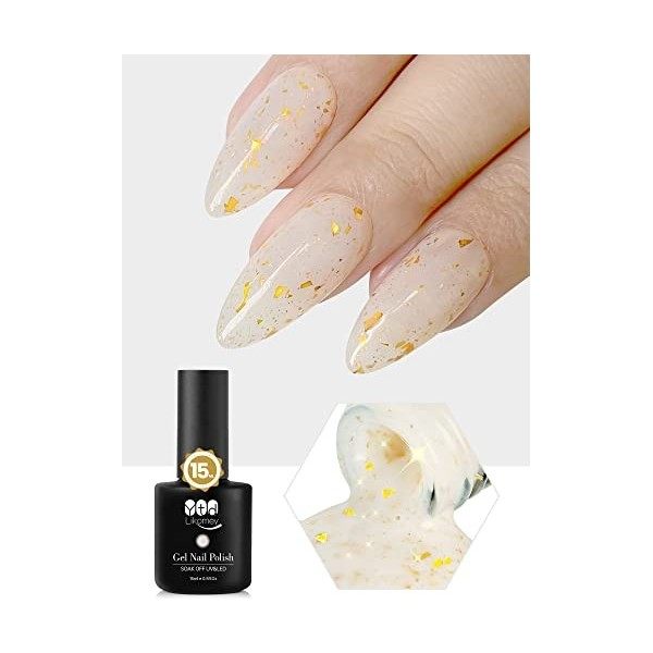 YTD Likomey Vernis Gel Semi Permanent Feuille dor Blanc Laiteux,15ml Translucide Milky White Naturel French Nude Vernis à On