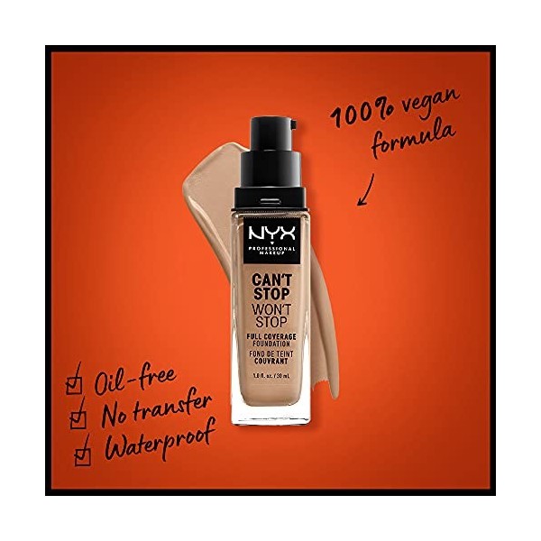 NYX Professional Makeup Fond de Teint Liquide Couvrant Tenue 24h Cant Stop Wont Stop, Waterproof, Fini Mat, Teinte : Classi