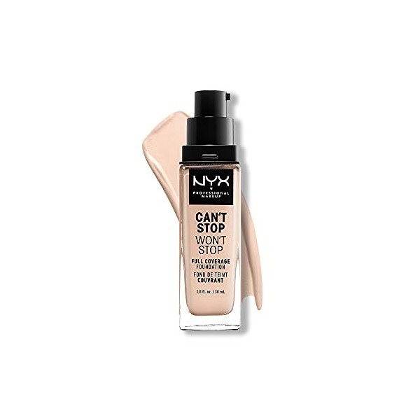 NYX Professional Makeup Fond de Teint Liquide Couvrant Tenue 24h Cant Stop Wont Stop, Waterproof, Fini Mat, Teinte : Light 