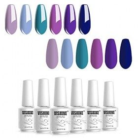 Vishine Vernis Gel Semi Permanent Pourpre Bleu, Gel Semi Permanent Ongle 6 Couleurs Vernis à Ongles Gels UV LED Soak Off Gel 