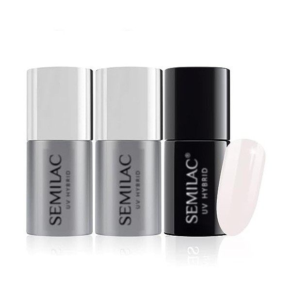 Semilac Base + Top + 094&nbsp;Or rose UV LED Vernis à ongles gel Hybrid Manucure Soak Off pailleté Or rose Couleur Manteau Vernis ...