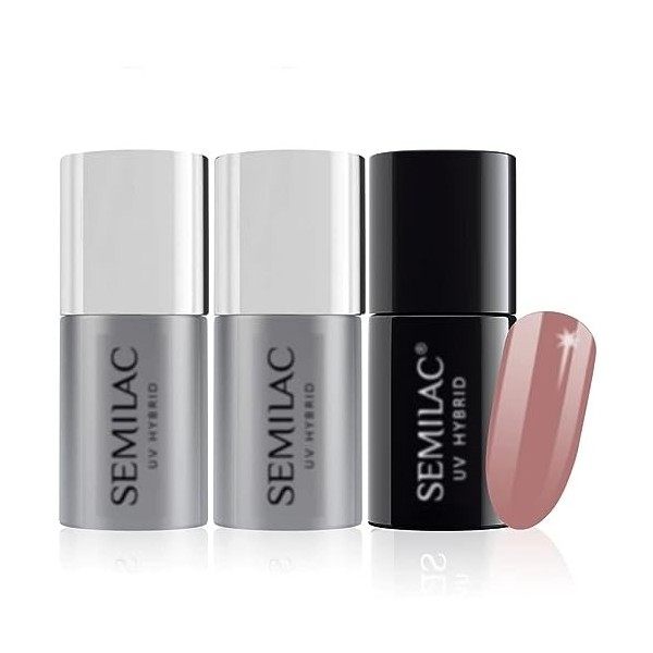 Semilac Base + Top + 094&nbsp;Or rose UV LED Vernis à ongles gel Hybrid Manucure Soak Off pailleté Or rose Couleur Manteau Vernis ...