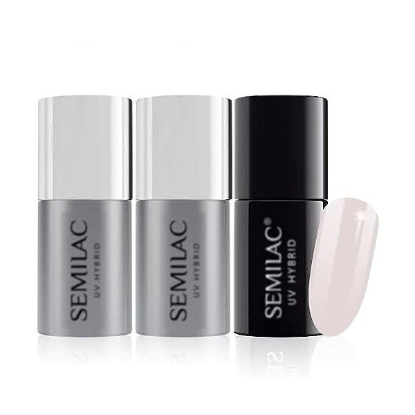 Semilac Base + Top + 094&nbsp;Or rose UV LED Vernis à ongles gel Hybrid Manucure Soak Off pailleté Or rose Couleur Manteau Vernis ...
