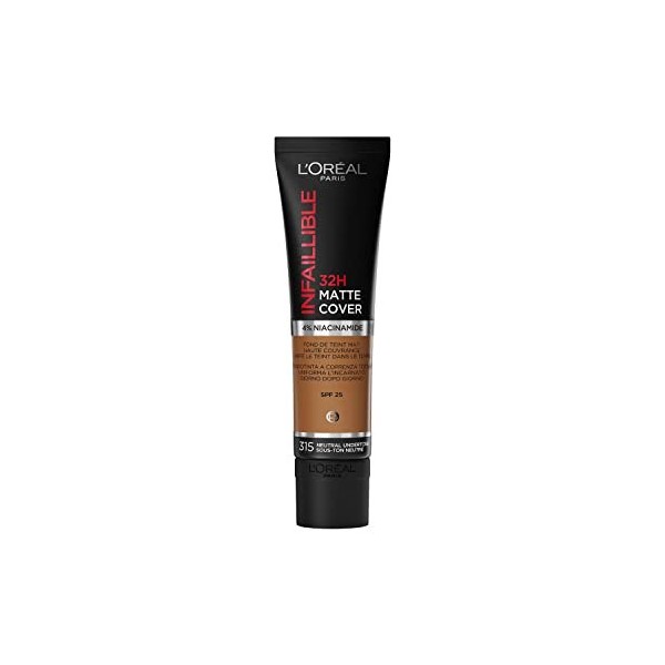 LOréal Paris - Fond de Teint Mat Haute Couvrance Waterproof - Longue Tenue - Léger & Matifiant - SPF 25 - Infaillible 32H Ma