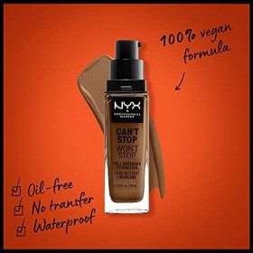 NYX Professional Makeup Fond de Teint Liquide Couvrant Tenue 24h Cant Stop Wont Stop, Waterproof, Fini Mat, Teinte : Sienna