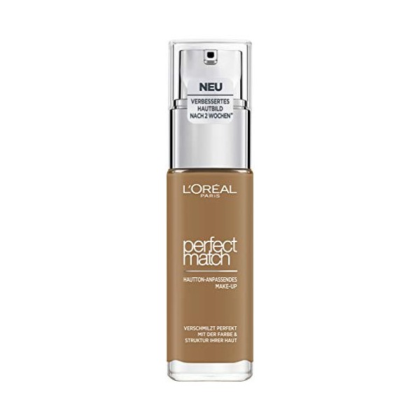 LOréal Paris Make Up, fond de teint liquide à lacide hyaluronique et à laloe vera, maquillage Perfect Match, caramel n° 8.