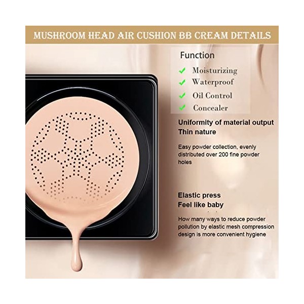 Tête de champignon coussin dair CC crème, BB crème, anti-cernes hydratants, base de maquillage longue durée avec éponge de m