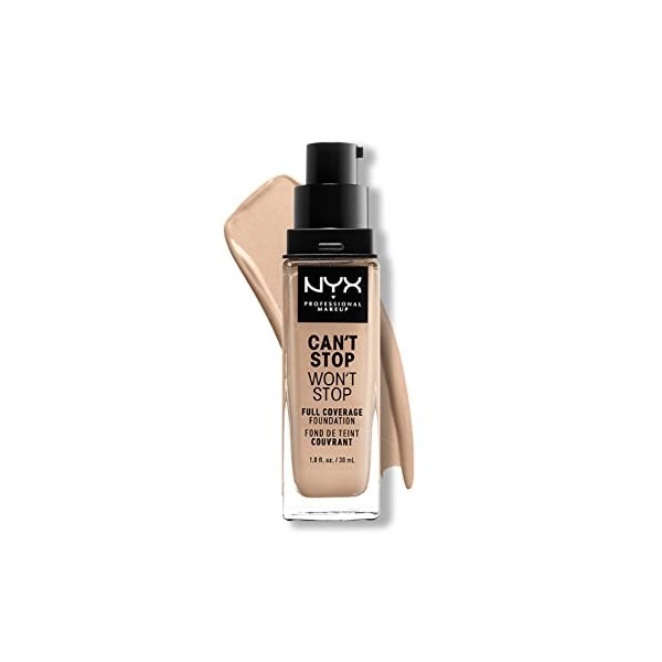 NYX Professional Makeup Fond de Teint Liquide Couvrant Tenue 24h Cant Stop Wont Stop, Waterproof, Fini Mat, Teinte : Light 