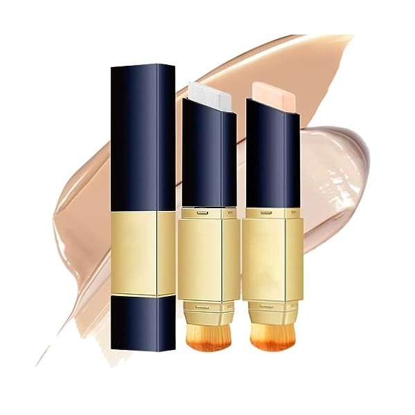 Double-Sided Concealer with Brush - 2-in-1 White Foundation Stick, Yzs Long Lasting Waterproof Concealer, Double-Sided Makeup