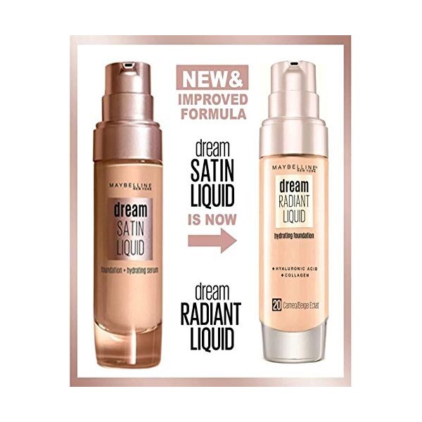 Maybelline Foundation Fond de Teint Hydratant Liquide Dream Radiant avec Acide Hyaluronique et Collagène - Couverture Légère 