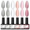 GELFAVOR Vernis Semi Permanent Argent Blanc Rose Nude Couleur Paillettes Vernis à Ongles Gels Semi-permanents Soak Off Manucu