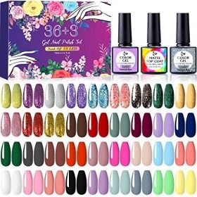 BEYAOBN 39pcs Vernis à ongles semi-permanent Gel 36 couleurs + BaseCoat + TopCoat + Matt Top Coat , UV LED Soak off Manucur