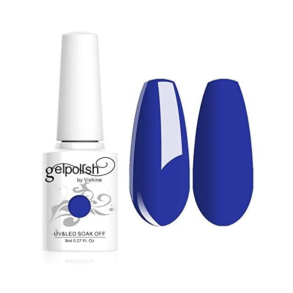 Vishine Vernis à ongles 8ml Semi-permanent Nail Polish UV LED Soak Off Gels Manucure Bleu 1621