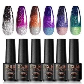 ROSALIND Vernis à ongles Set thermique brillant, 6 Couleurs Mini Vernis température Thermique Changeante t de couleur Vernis 