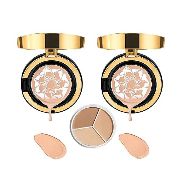 MZV Air Cushion BB Cream Waterproof Foundation, Water Bead Tricolor Latte Concealer Cushion, CC Cream Oil Control Foundation 