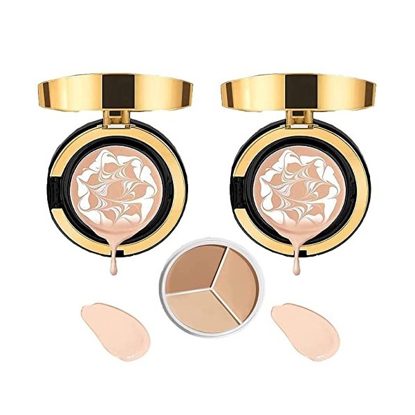 MZV Air Cushion BB Cream Waterproof Foundation, Water Bead Tricolor Latte Concealer Cushion, CC Cream Oil Control Foundation 