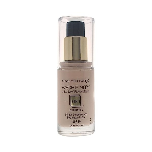 MAX FACTOR Facefinity 3-in-1 All Day Flawless Liquid Fond de Teint SPF 20 40 Light Ivory 30 ml 1 Unité