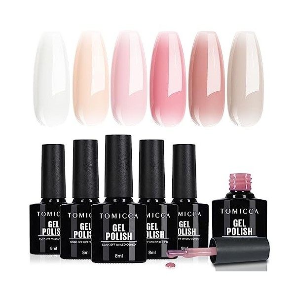 TOMICCA Professional Vernis à ongles série Nude Set, 6 Couleurs Vernis Semi Permanent Rose,UV/LED Soak-Off Vernis Semi Perman