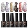 ROSALIND Vernis Semi Permanent Paillette，6 Couleurs Mini Vernis à Ongles Gels Semi-permanents UV LED Soak Off Gel Nail Polish