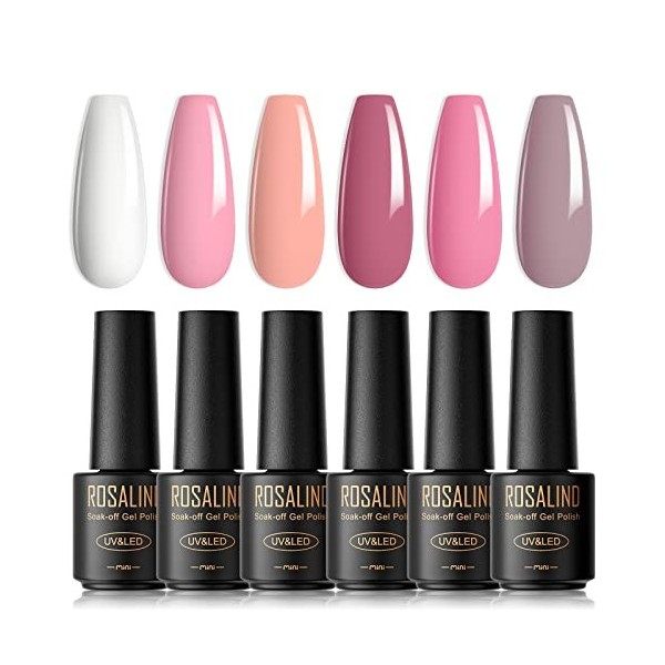 ROSALIND Vernis Semi Permanent Paillette，6 Couleurs Mini Vernis à Ongles Gels Semi-permanents UV LED Soak Off Gel Nail Polish