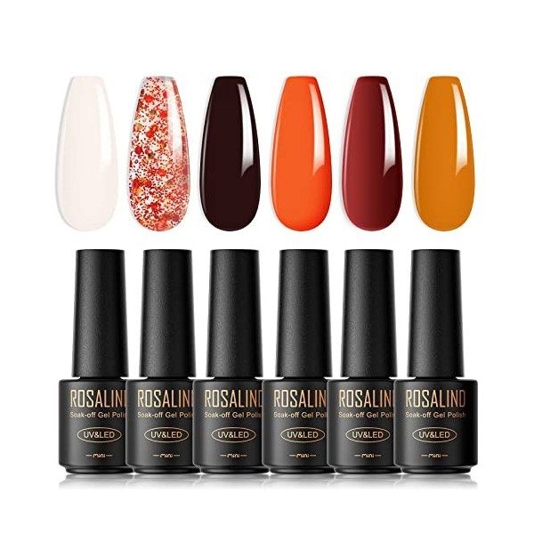 ROSALIND Vernis Semi Permanent Paillette，6 Couleurs Mini Vernis à Ongles Gels Semi-permanents UV LED Soak Off Gel Nail Polish