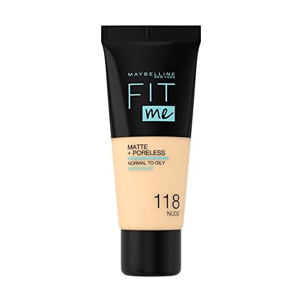 Maybelline New-York - Fond de teint Fluide Fit Me Matte & Poreless - Peaux normales à grasses - Teinte : 118 Nude - 30 ml