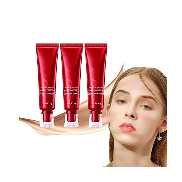 ANYDZZ Fond de Teint Liquide Anti-cernes Nid doiseau au Ginseng Rouge, Anti-cernes Naturel hydratant Longue durée, 30 g de F