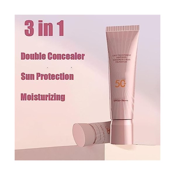 Fond de teint solaire blanchissant, fond de teint solaire 3 en 1, crème disolation anti-cernes blanchissante