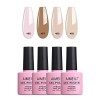 AIMEILI 4 Couleurs 10ml Vernis Gel Semi Permanent Naturel Nude Blanc Laiteux Rose, Lot Vernis à Ongles Gel UV LED Nail Polish