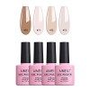 AIMEILI 4 Couleurs 10ml Vernis Gel Semi Permanent Naturel Nude Blanc Laiteux Rose, Lot Vernis à Ongles Gel UV LED Nail Polish