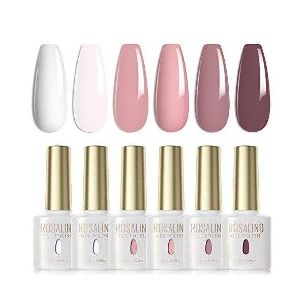 ROSALIND Lot Vernis Semi Permanent Blanc Rose Clair Rose Couleur dAvoine 6 Couleurs Vernis à Ongles Gel Semi-permanents UV L