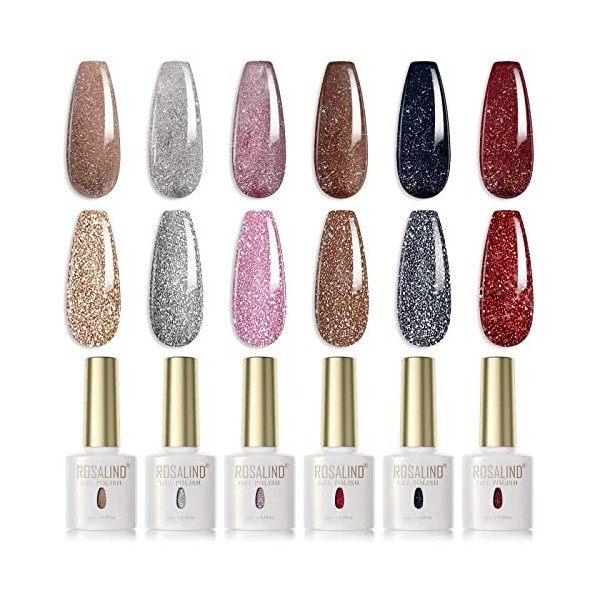 ROSALIND Lot Vernis Semi Permanent Blanc Rose Clair Rose Couleur dAvoine 6 Couleurs Vernis à Ongles Gel Semi-permanents UV L