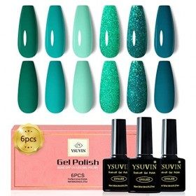 YSUVIN Vernis Semi Permanent Vert, 6 Couleurs Vert émeraude Collection Vert Olive Foncé Vert Bleu Turquoise Pailleté Vernis à