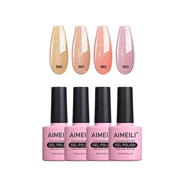 AIMEILI 4PCS 10ml Vernis Gel Semi Permanent, Drapeau Français Couleurs Blanc Bleu Rouge Pailleté Lot Vernis à Ongles Gel UV L