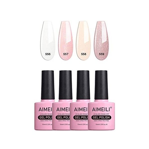 AIMEILI 4PCS 10ml Vernis Gel Semi Permanent, Drapeau Français Couleurs Blanc Bleu Rouge Pailleté Lot Vernis à Ongles Gel UV L