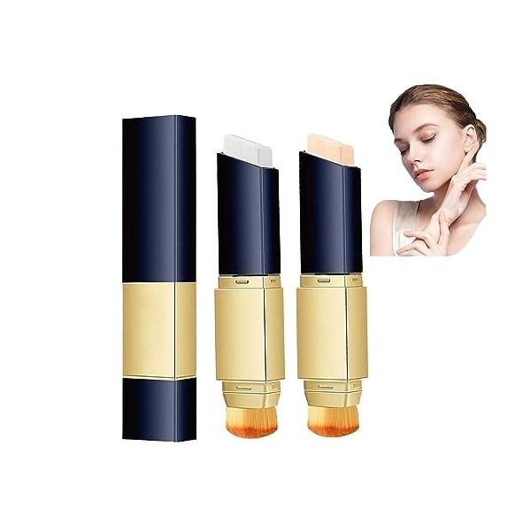 Dual Action Full Coverage Foundation Stick, 2-in-1 Color Changing Concealer Stick with Brush, Concealer Full Coverage Pore, F