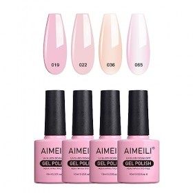 AIMEILI 4 Couleurs 10ml Vernis Semi Permanent Naturel Nude Rose Pastel, Lot Vernis à Ongles Gel UV LED Nail Polish Soak Off M